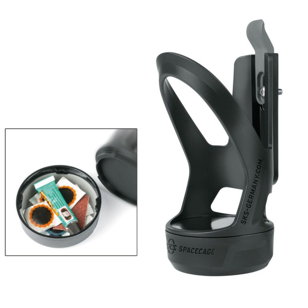 Trinkflaschenhalter SKS Spacecage Kunststoff, schwarz, mit Staufach